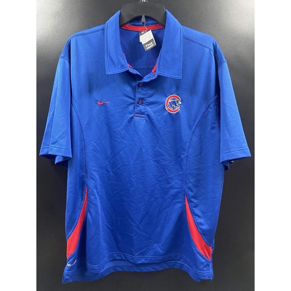 Nike Chicago Cubs Polo Shirt‎ Mens XL Blue Dri-Fit Short Sleeve Authentic MLB